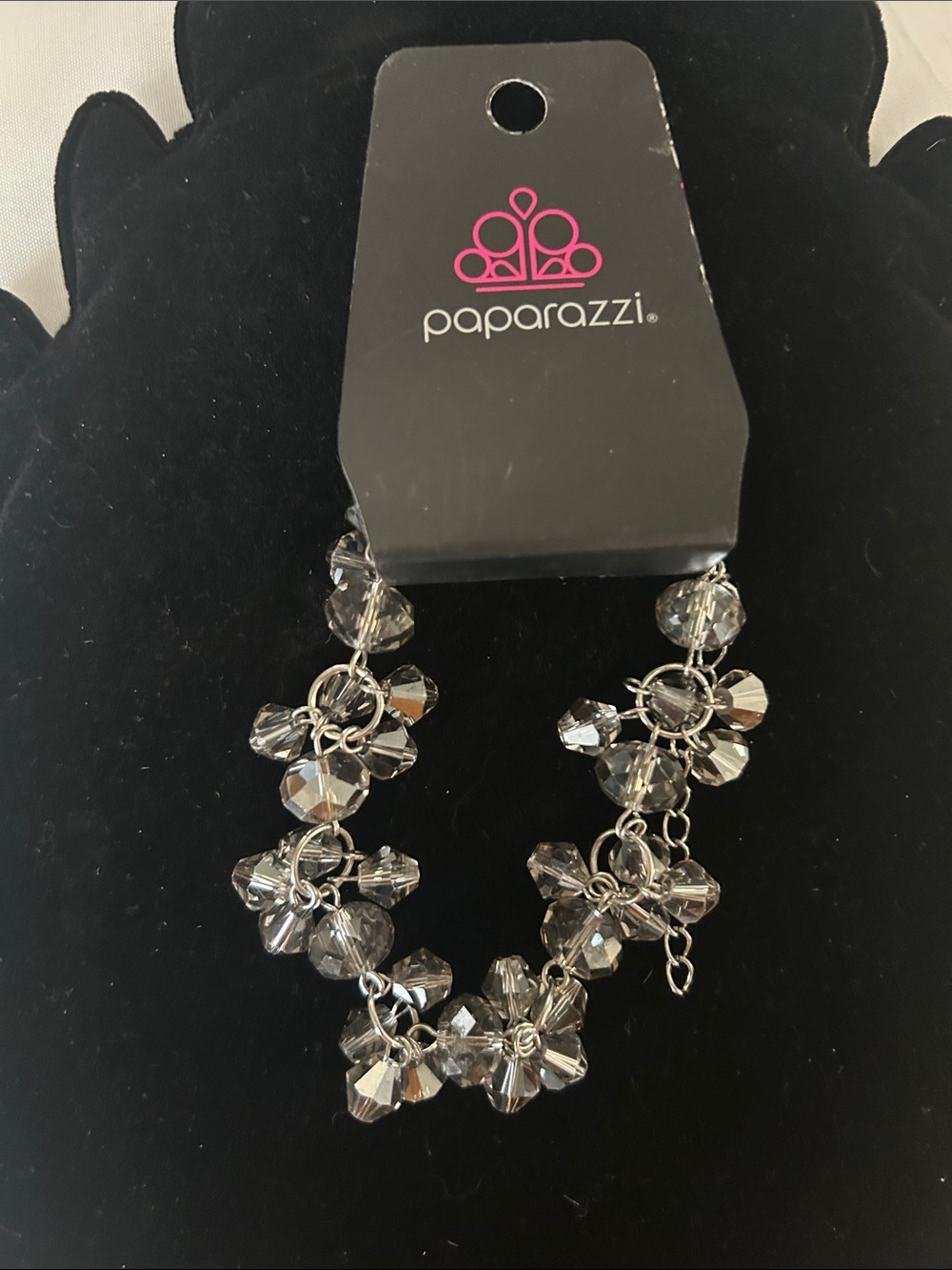 paparazzi Silver Crystal Cluster Bracelet - Smoky Gray Sparkle